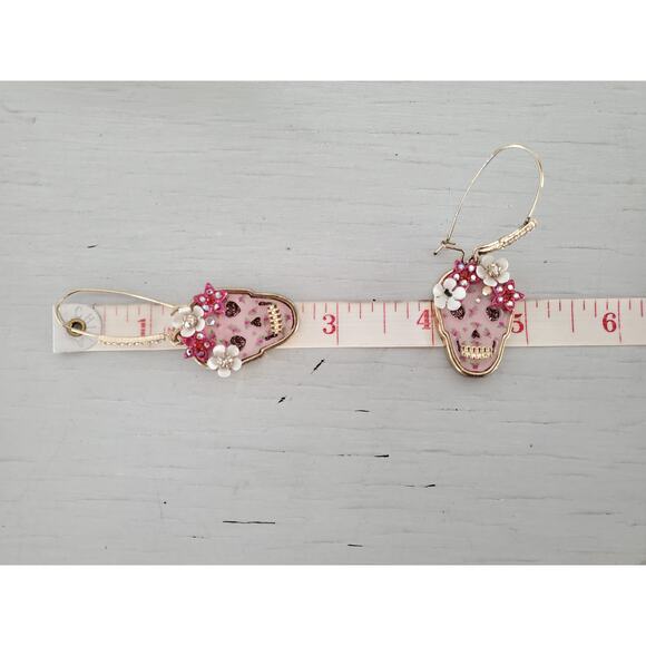 Betsey Johnson Floral Skull Dangle Earrings - Picture 6 of 7